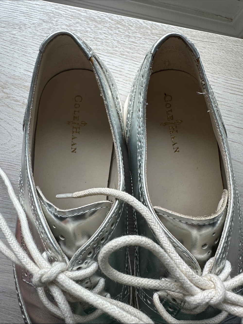 Cole Haan Silver Metallic Wingtip Oxfords - Women's - Picture 2 of 9